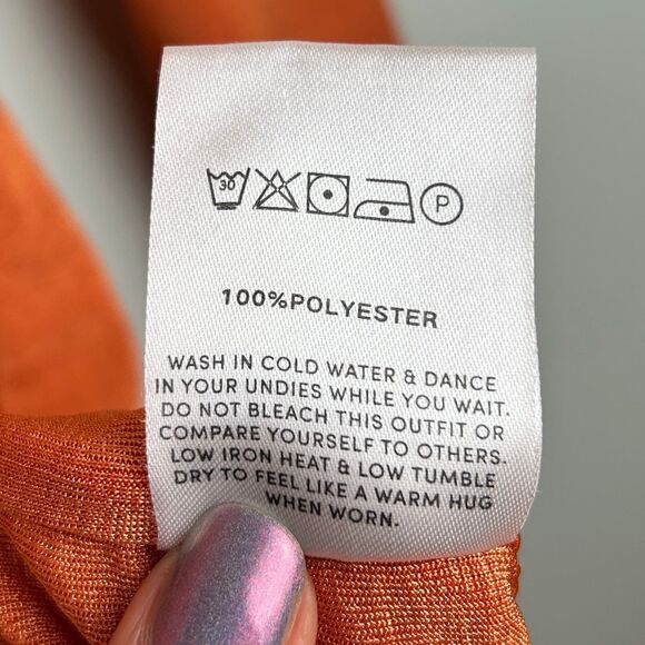 PepperMayo Cora Mini Dress Long Sleeve Bodycon Cut Outs Ruched Ring Tie Orange 4 - Picture 12 of 13